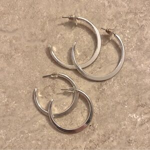 2 Pairs Silver Hoop Earrings Set